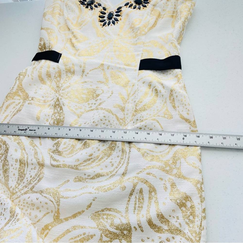 Lilly Pulitzer‎ Laidle Dress Women’s 10 Gold Metallic Shift Beaded V-Neck - Picture 14 of 15